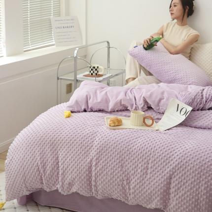 91家纺网 家纺一手货源 找家纺 玛奇朵 2022升级版A类豆豆绒流苏系列三件套四件套 豆豆绒-香芋紫