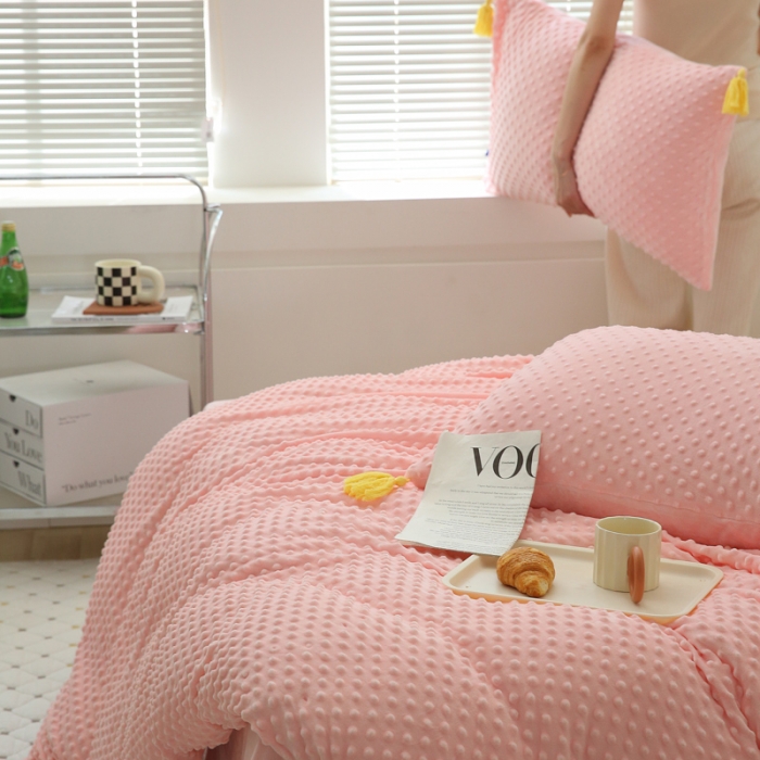 91家纺网 家纺一手货源 找家纺 （总）玛奇朵 2022升级版A类豆豆绒流苏系列三件套四件套