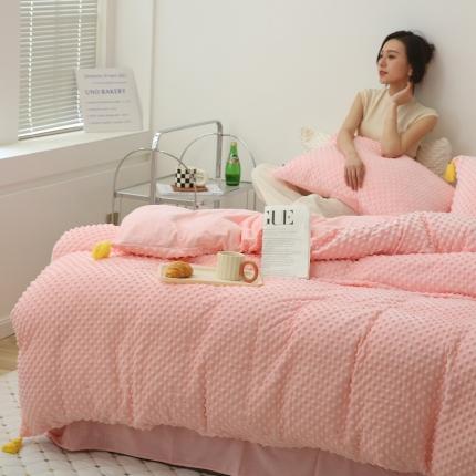 玛奇朵 2022升级版A类豆豆绒流苏系列三件套四件套 豆豆绒-芭比粉