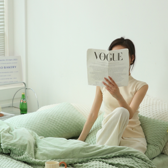 91家纺网 家纺一手货源 找家纺 玛奇朵 2022升级版A类豆豆绒流苏系列三件套四件套 豆豆绒-抹茶绿