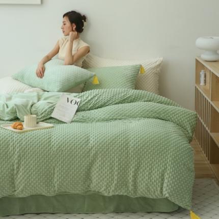 玛奇朵 2022升级版A类豆豆绒流苏系列三件套四件套 豆豆绒-抹茶绿