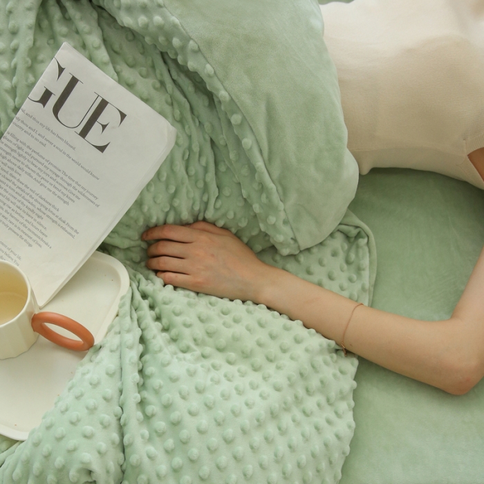 91家纺网 家纺一手货源 找家纺 玛奇朵 2022升级版A类豆豆绒流苏系列三件套四件套 豆豆绒-抹茶绿