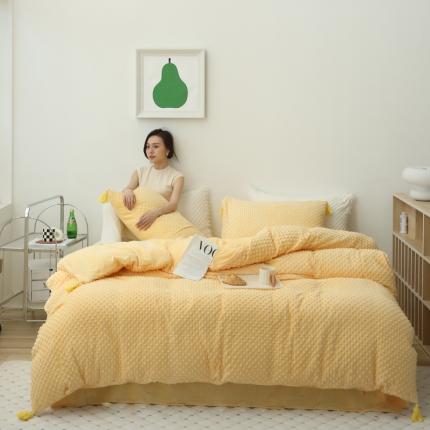 玛奇朵 2022升级版A类豆豆绒流苏系列三件套四件套 豆豆绒-奶油黄