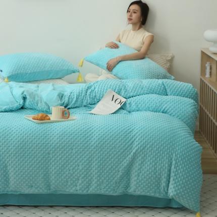 玛奇朵 2022升级版A类豆豆绒流苏系列三件套四件套 豆豆绒-天真蓝