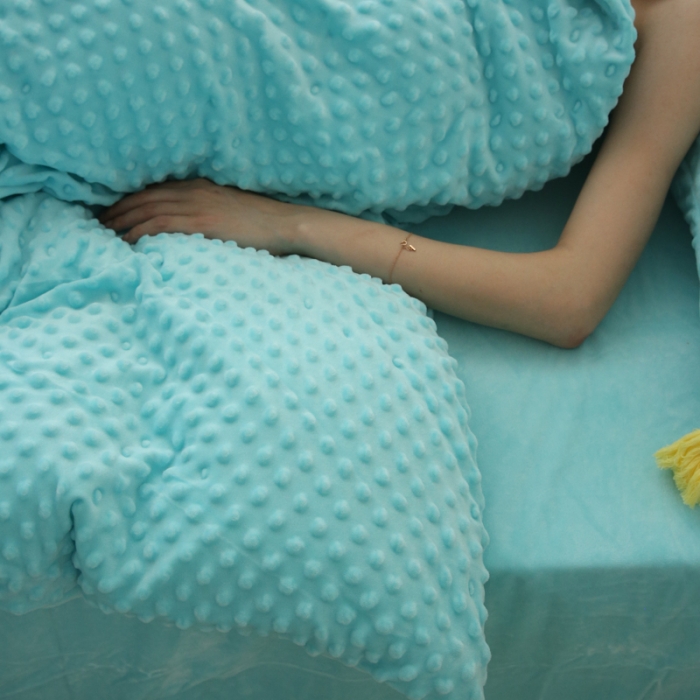 91家纺网 家纺一手货源 找家纺 玛奇朵 2022升级版A类豆豆绒流苏系列三件套四件套 豆豆绒-天真蓝