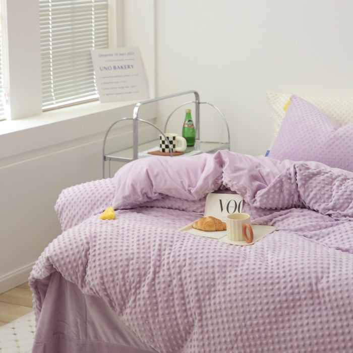 91家纺网 家纺一手货源 找家纺 玛奇朵 2022升级版A类豆豆绒流苏系列三件套四件套 豆豆绒-香芋紫