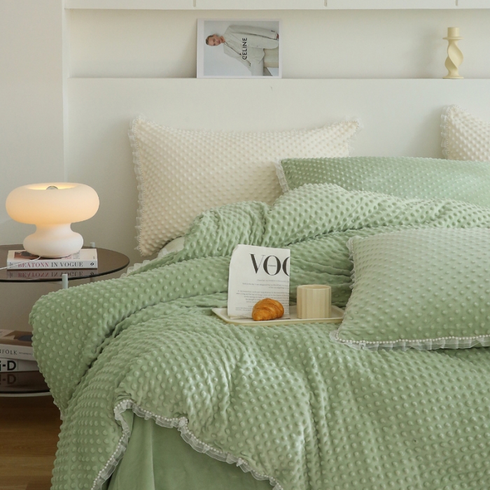 91家纺网 家纺一手货源 找家纺 玛奇朵 2022升级版A类豆豆绒梦露系列四件套 梦露-薄荷绿