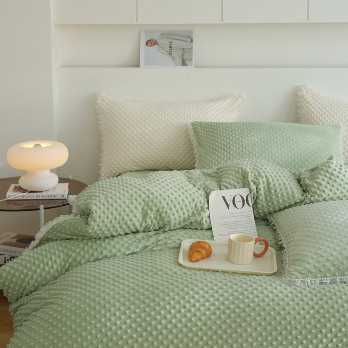 91家纺网 家纺一手货源 找家纺 玛奇朵 2022升级版A类豆豆绒梦露系列四件套 梦露-薄荷绿