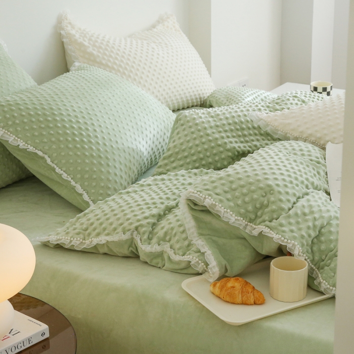 91家纺网 家纺一手货源 找家纺 玛奇朵 2022升级版A类豆豆绒梦露系列四件套 梦露-薄荷绿