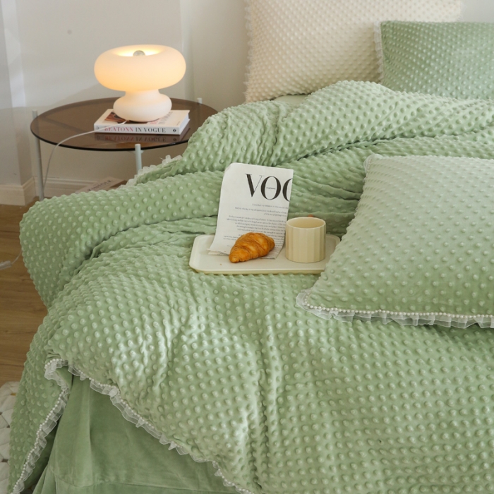 91家纺网 家纺一手货源 找家纺 玛奇朵 2022升级版A类豆豆绒梦露系列四件套 梦露-薄荷绿