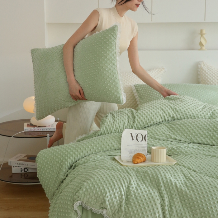 91家纺网 家纺一手货源 找家纺 玛奇朵 2022升级版A类豆豆绒梦露系列四件套 梦露-薄荷绿