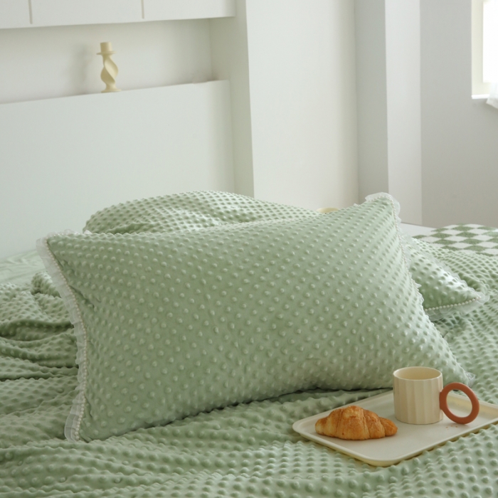 91家纺网 家纺一手货源 找家纺 玛奇朵 2022升级版A类豆豆绒梦露系列四件套 梦露-薄荷绿