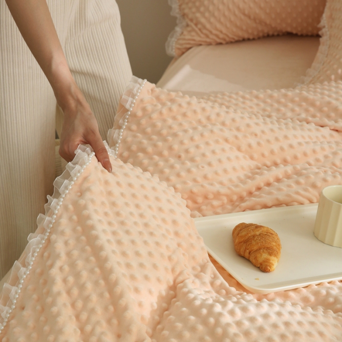 91家纺网 家纺一手货源 找家纺 玛奇朵 2022升级版A类豆豆绒梦露系列四件套 梦露-蜜桃橙