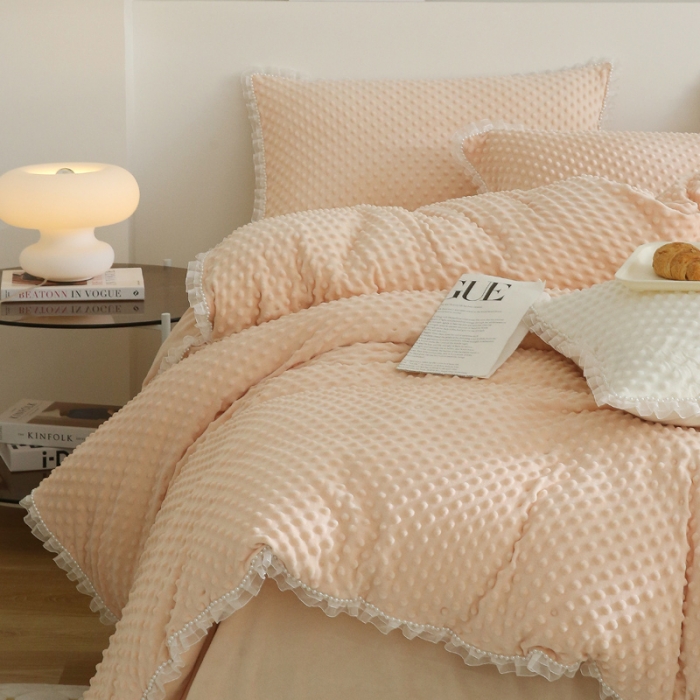 91家纺网 家纺一手货源 找家纺 玛奇朵 2022升级版A类豆豆绒梦露系列四件套 梦露-蜜桃橙