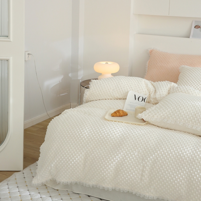 91家纺网 家纺一手货源 找家纺 玛奇朵 2022升级版A类豆豆绒梦露系列四件套 梦露-象牙白