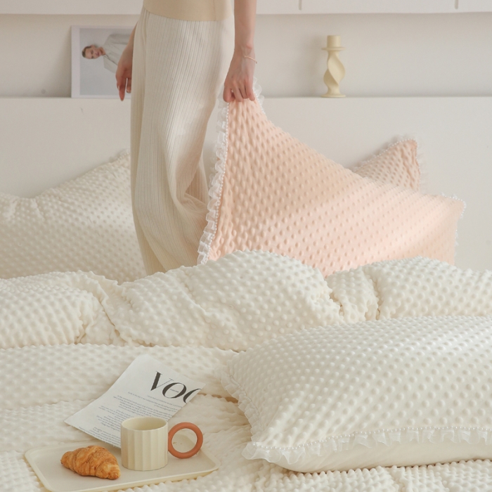 91家纺网 家纺一手货源 找家纺 玛奇朵 2022升级版A类豆豆绒梦露系列四件套 梦露-象牙白