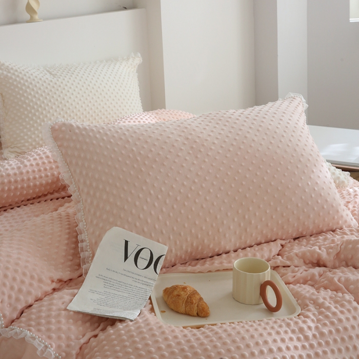 91家纺网 家纺一手货源 找家纺 玛奇朵 2022升级版A类豆豆绒梦露系列四件套 梦露-婴儿粉