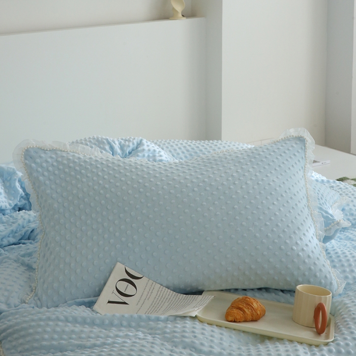 91家纺网 家纺一手货源 找家纺 玛奇朵 2022升级版A类豆豆绒梦露系列四件套 梦露-婴儿蓝