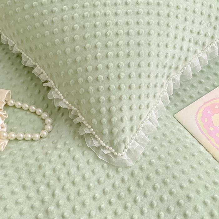 91家纺网 家纺一手货源 找家纺 玛奇朵 2022升级版A类豆豆绒梦露系列四件套 梦露-薄荷绿