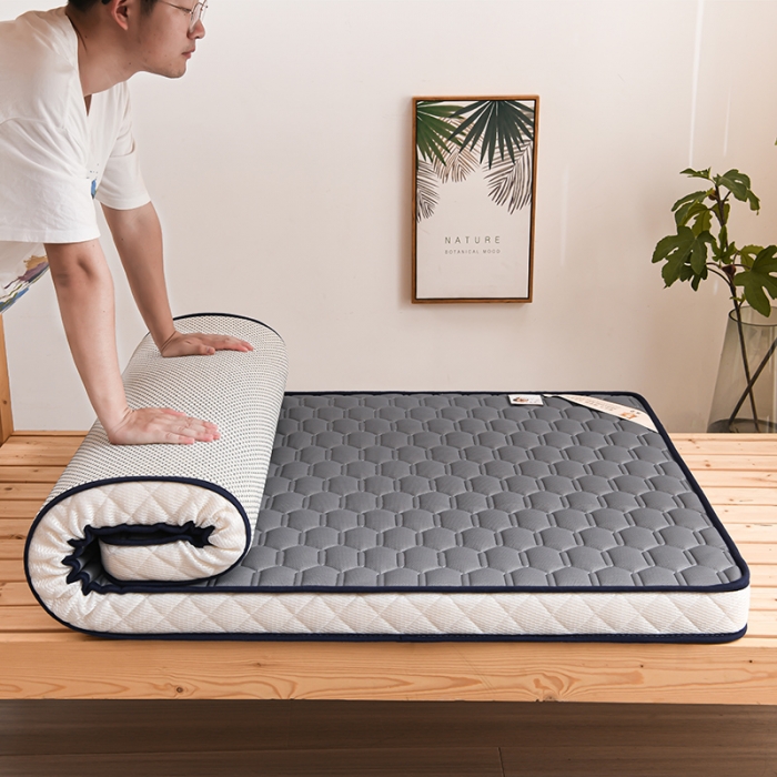 91家纺网 家纺一手货源 找家纺 亿丁点 2023新款四季通用针织乳胶记忆海绵床垫-小床 乳胶灰