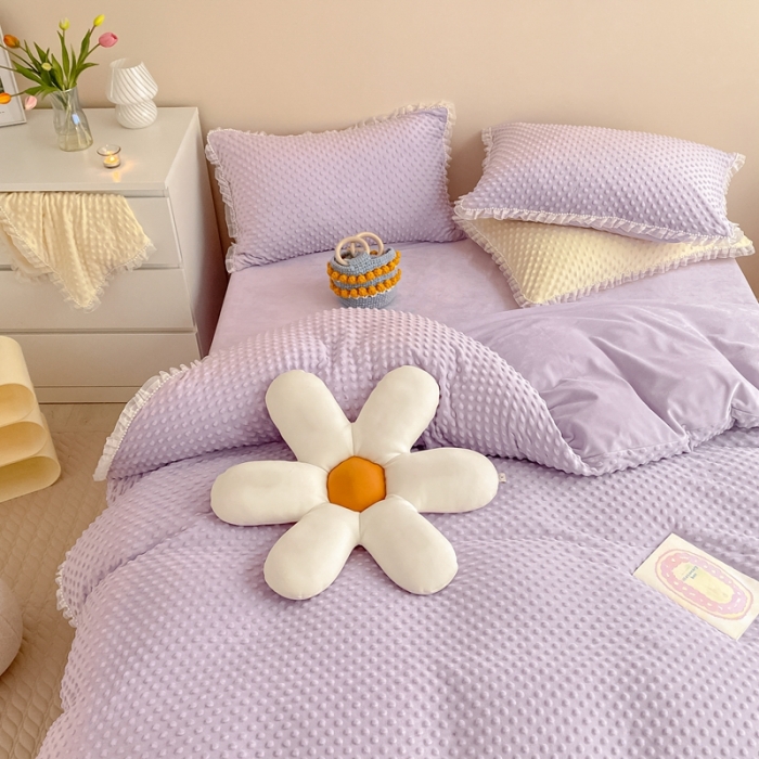 91家纺网 家纺一手货源 找家纺 玛奇朵 2022升级版A类豆豆绒梦露系列四件套 梦露-丁香紫