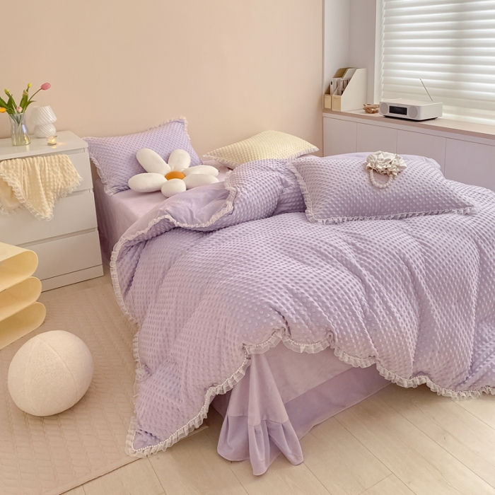 91家纺网 家纺一手货源 找家纺 玛奇朵 2022升级版A类豆豆绒梦露系列四件套 梦露-丁香紫