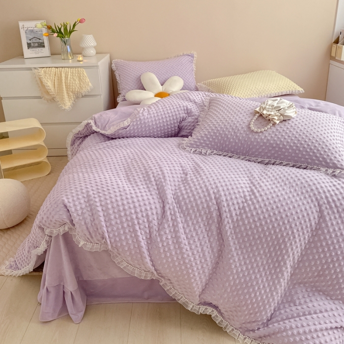 91家纺网 家纺一手货源 找家纺 玛奇朵 2022升级版A类豆豆绒梦露系列四件套 梦露-丁香紫