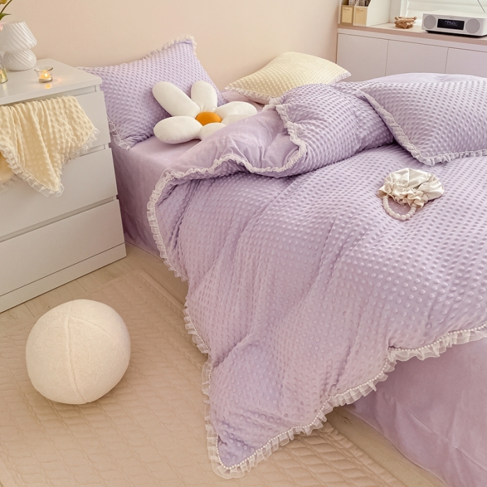 91家纺网 家纺一手货源 找家纺 玛奇朵 2022升级版A类豆豆绒梦露系列四件套 梦露-丁香紫