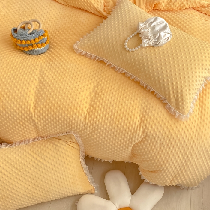 91家纺网 家纺一手货源 找家纺 玛奇朵  2022升级版A类豆豆绒梦露系列四件套 梦露-亮丽黄