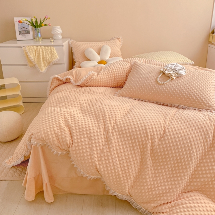 91家纺网 家纺一手货源 找家纺 玛奇朵  2022升级版A类豆豆绒梦露系列四件套 梦露-蜜桃橙