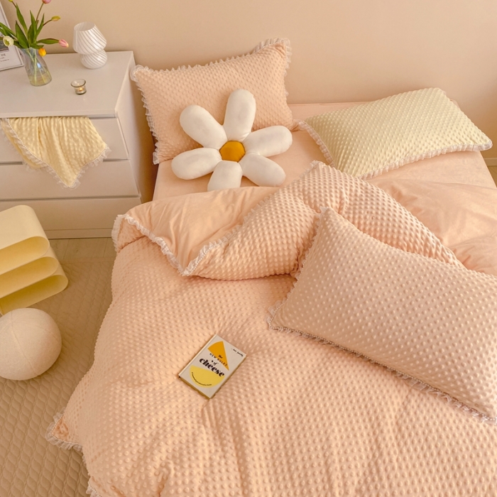 91家纺网 家纺一手货源 找家纺 玛奇朵  2022升级版A类豆豆绒梦露系列四件套 梦露-蜜桃橙