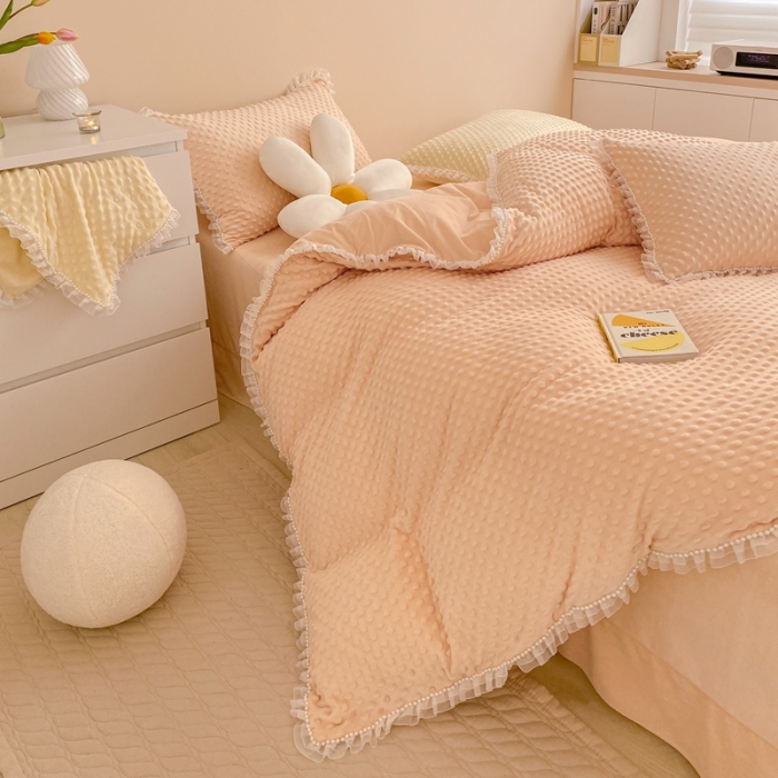 91家纺网 家纺一手货源 找家纺 玛奇朵  2022升级版A类豆豆绒梦露系列四件套 梦露-蜜桃橙