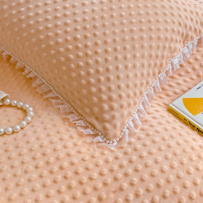 91家纺网 家纺一手货源 找家纺 玛奇朵  2022升级版A类豆豆绒梦露系列四件套 梦露-蜜桃橙