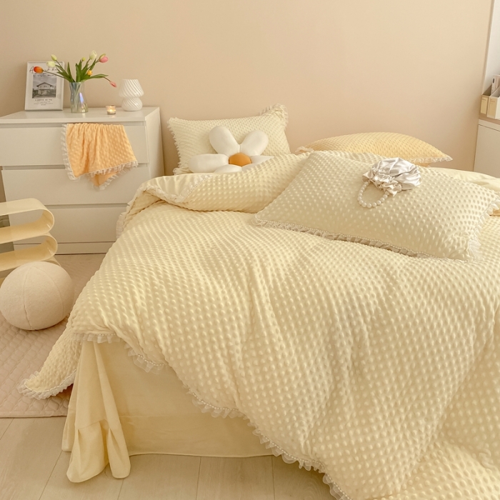 91家纺网 家纺一手货源 找家纺 玛奇朵  2022升级版A类豆豆绒梦露系列四件套 梦露-象牙白