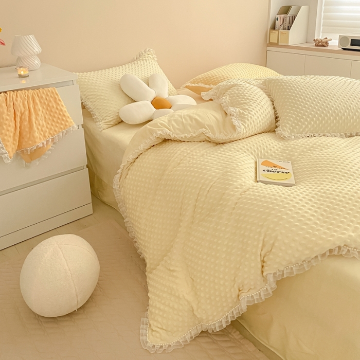 91家纺网 家纺一手货源 找家纺 玛奇朵  2022升级版A类豆豆绒梦露系列四件套 梦露-象牙白