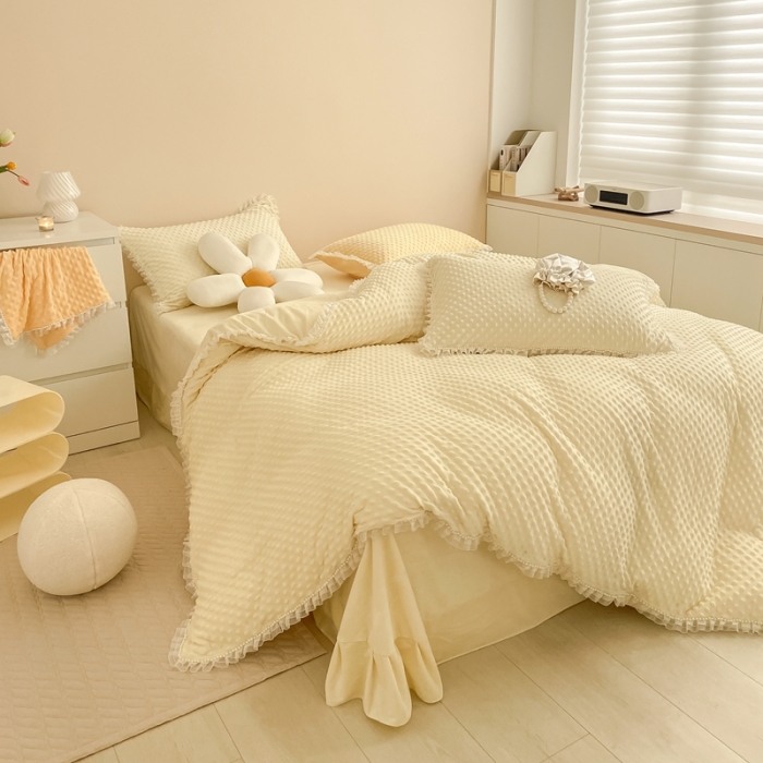 91家纺网 家纺一手货源 找家纺 玛奇朵  2022升级版A类豆豆绒梦露系列四件套 梦露-象牙白