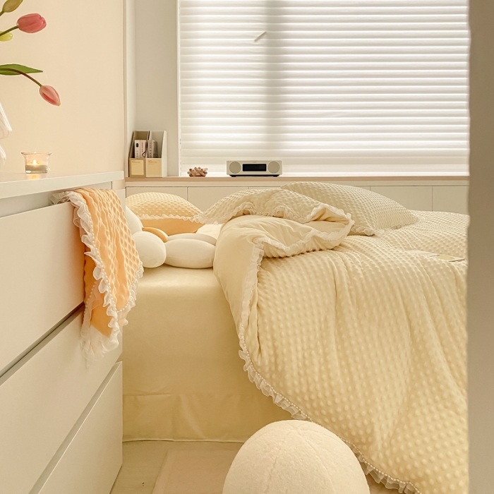 91家纺网 家纺一手货源 找家纺 玛奇朵  2022升级版A类豆豆绒梦露系列四件套 梦露-象牙白