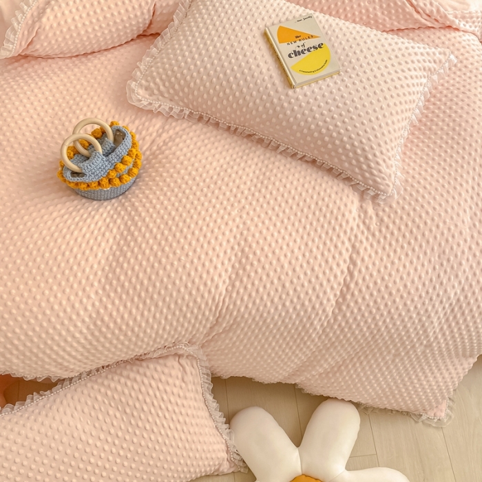 91家纺网 家纺一手货源 找家纺 玛奇朵  2022升级版A类豆豆绒梦露系列四件套 梦露-婴儿粉