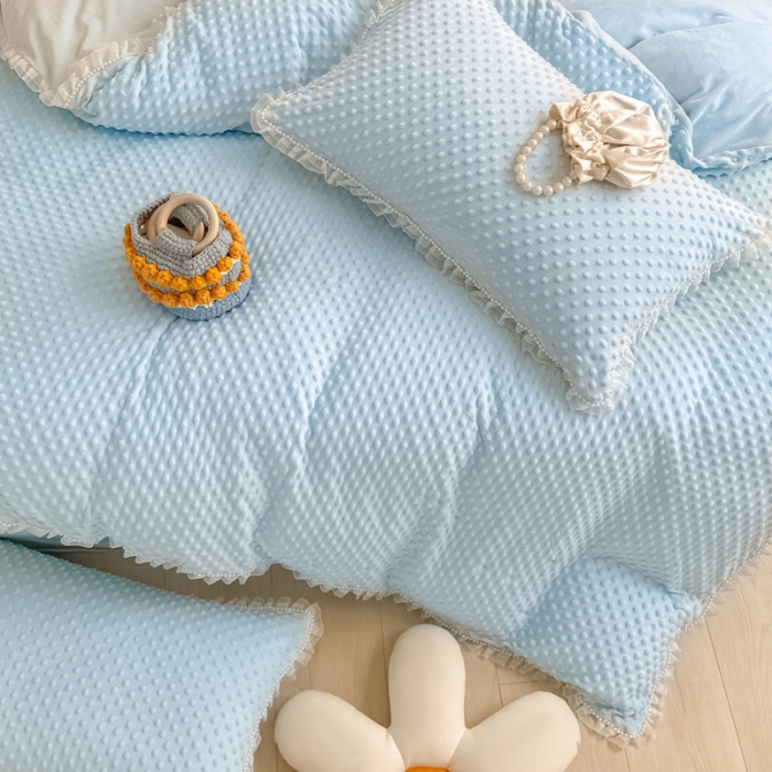 91家纺网 家纺一手货源 找家纺 玛奇朵  2022升级版A类豆豆绒梦露系列四件套 梦露-婴儿蓝