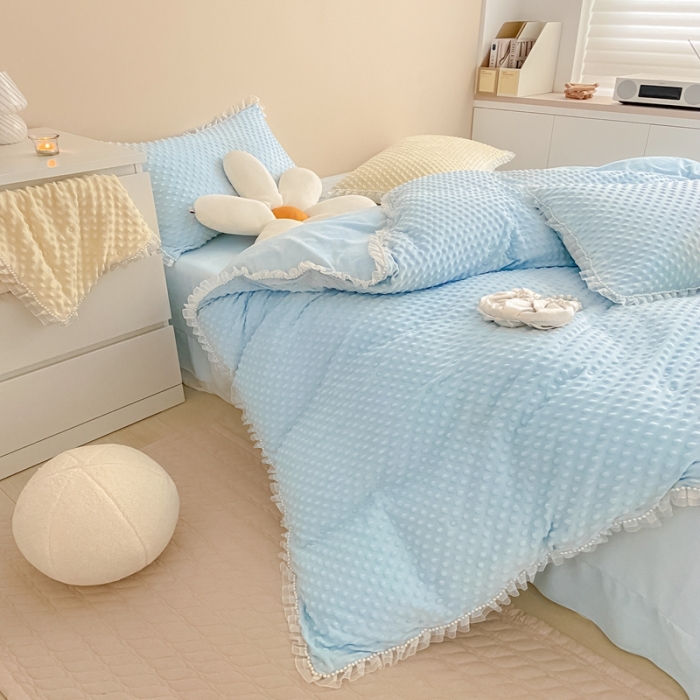 91家纺网 家纺一手货源 找家纺 玛奇朵  2022升级版A类豆豆绒梦露系列四件套 梦露-婴儿蓝