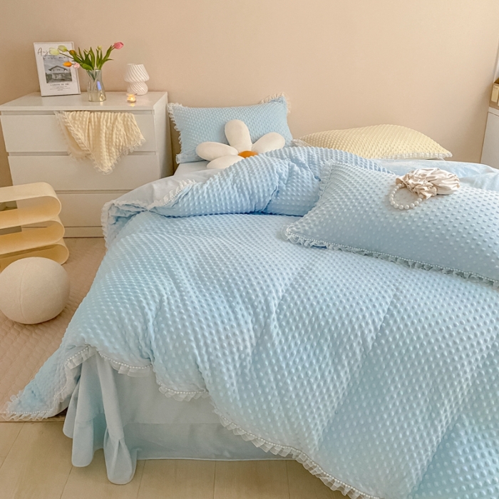 91家纺网 家纺一手货源 找家纺 玛奇朵  2022升级版A类豆豆绒梦露系列四件套 梦露-婴儿蓝