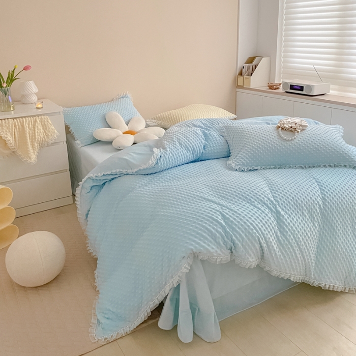 91家纺网 家纺一手货源 找家纺 玛奇朵  2022升级版A类豆豆绒梦露系列四件套 梦露-婴儿蓝