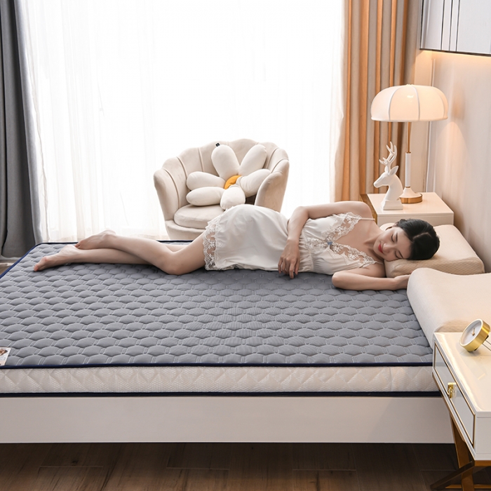 91家纺网 家纺一手货源 找家纺 亿丁点 2023新款四季通用针织乳胶记忆海绵床垫-大床 乳胶灰