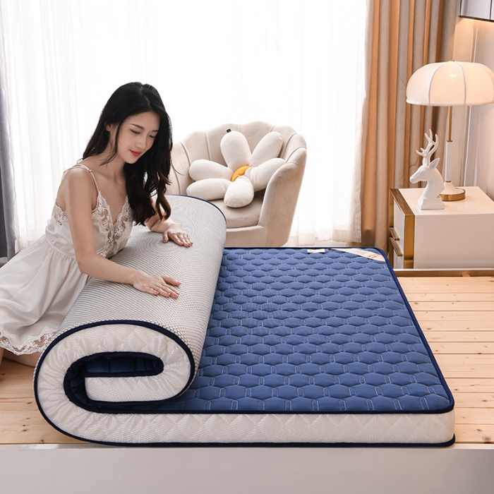 91家纺网 家纺一手货源 找家纺 亿丁点 2023新款四季通用针织乳胶记忆海绵床垫-大床 乳胶蓝