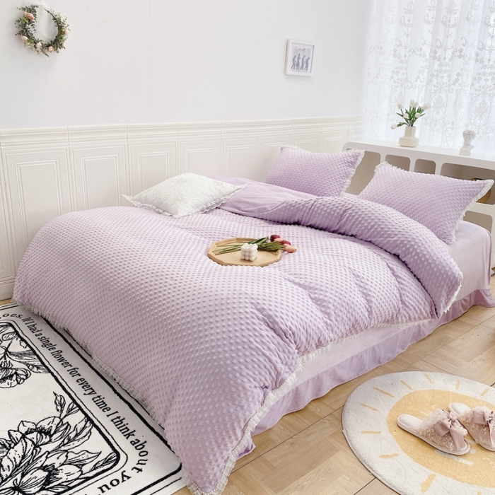 91家纺网 家纺一手货源 找家纺 玛奇朵  2022升级版A类豆豆绒梦露系列四件套 梦露-丁香紫