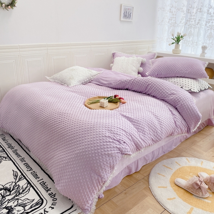 91家纺网 家纺一手货源 找家纺 玛奇朵  2022升级版A类豆豆绒梦露系列四件套 梦露-丁香紫