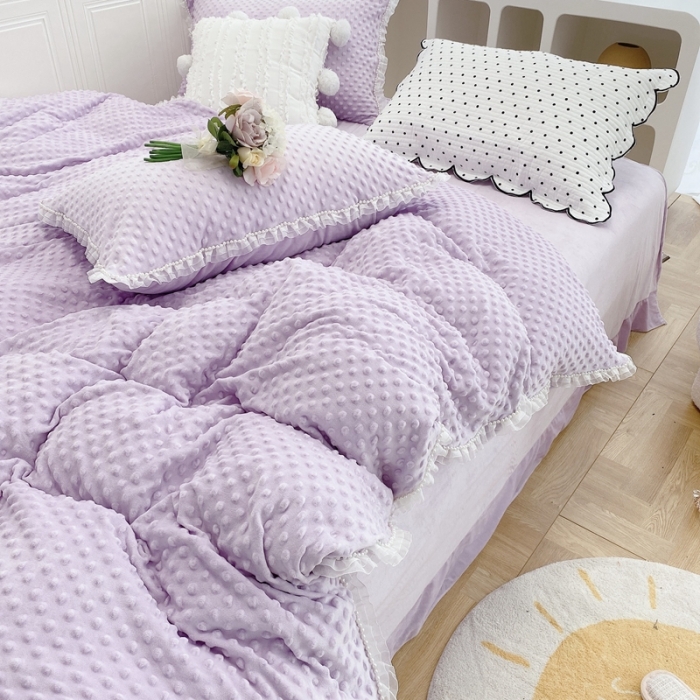 91家纺网 家纺一手货源 找家纺 玛奇朵  2022升级版A类豆豆绒梦露系列四件套 梦露-丁香紫