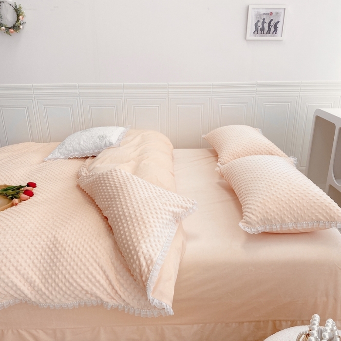 91家纺网 家纺一手货源 找家纺 玛奇朵  2022升级版A类豆豆绒梦露系列四件套 梦露-蜜桃橙