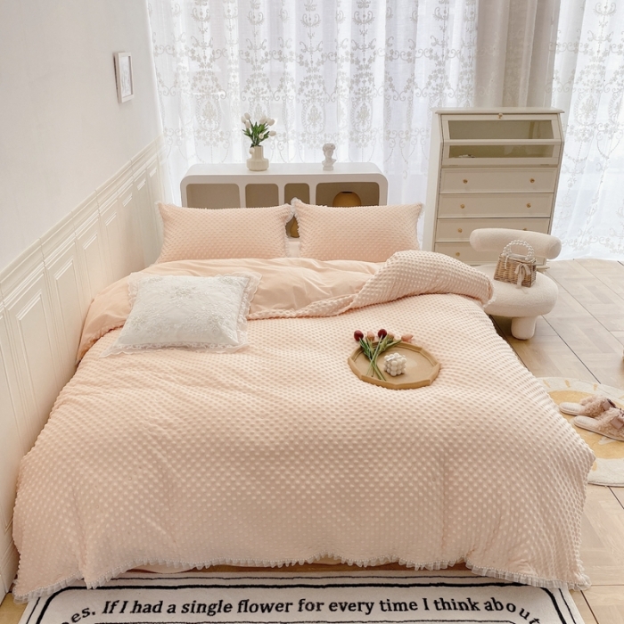 91家纺网 家纺一手货源 找家纺 玛奇朵  2022升级版A类豆豆绒梦露系列四件套 梦露-蜜桃橙