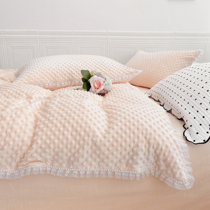 91家纺网 家纺一手货源 找家纺 玛奇朵  2022升级版A类豆豆绒梦露系列四件套 梦露-蜜桃橙